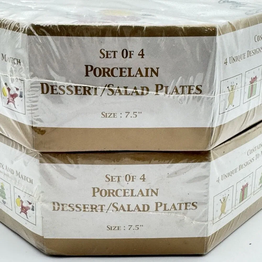 New 2001 CIB Merry Brite Merry Christmas Dessert/ Salad Plates Set of 4 7.5